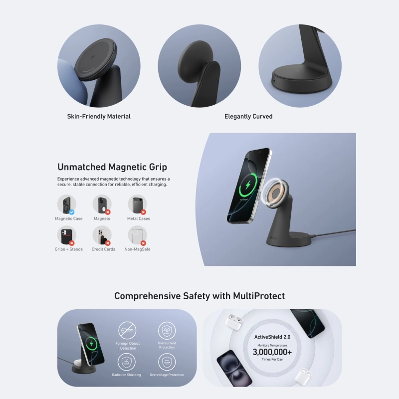 Anker MagGo Wireless Charger (2-in-1, Dock Stand) With USB-C Cable A25M7